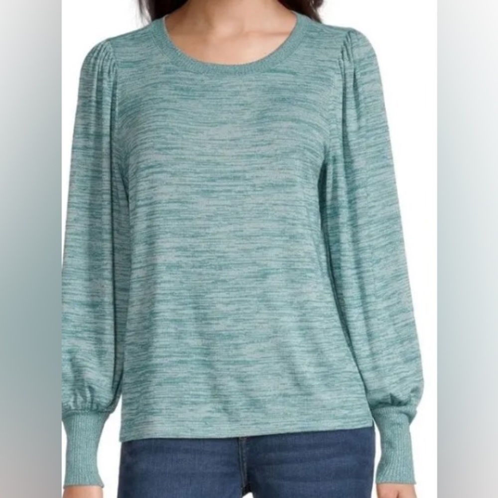 NWT a.n.a. Space Dye Blue Knit Puff Sleeve Top - Size M
